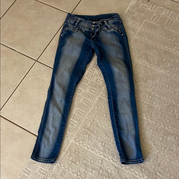 Blue Skinny Jeans with Tapered Legs - Picture 1 of 8